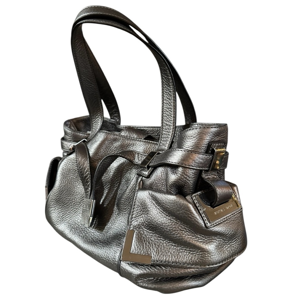 Michael Kors Beverly Large Leather Metallic Pewter Satchel - Picture 2 of 15